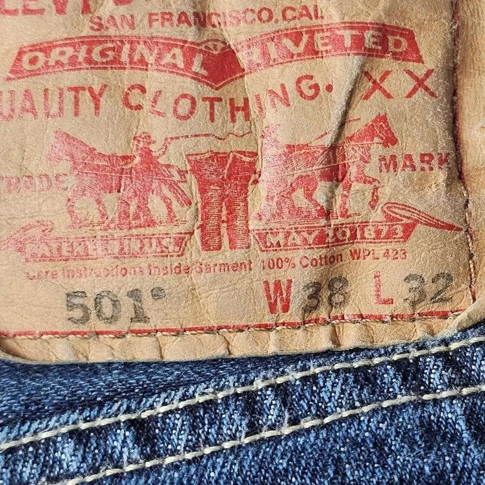 Levis 501 Straight Jeans Denim Men's 38x32 Button Fly Western Cowboy Mexico